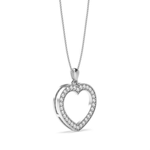 Pave Setting Round White Gold Heart Pendant Necklace