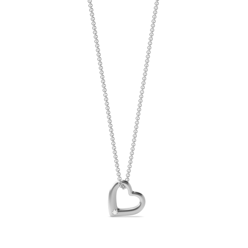Flush Settings Round Diamond Minimal Single Diamond Heart Necklace  (6.00mm - 10.0mm)