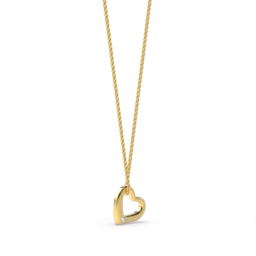 Channel Setting Round Yellow Gold Heart Pendant Necklace