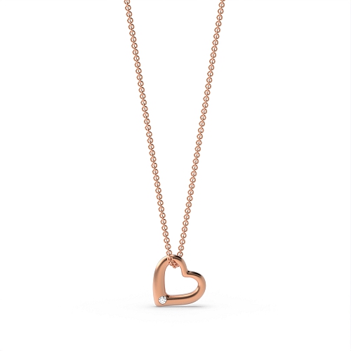 Channel Setting Round Rose Gold SingularHeart Heart Pendant Necklace