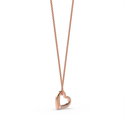 Channel Setting Round Rose Gold SingularHeart Heart Pendant Necklace