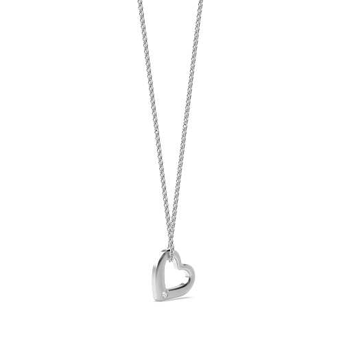 Channel Setting Round White Gold SingularHeart Heart Pendant Necklace