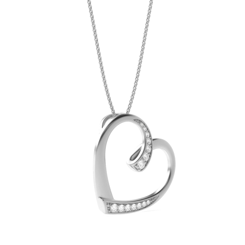 Pave Setting Round Diamond Dropping Diamond Heart Necklace  (18.50mm X 19.00mm)