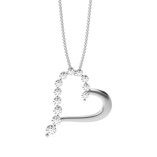 4 Prong Round Silver Heart Pendant Necklace