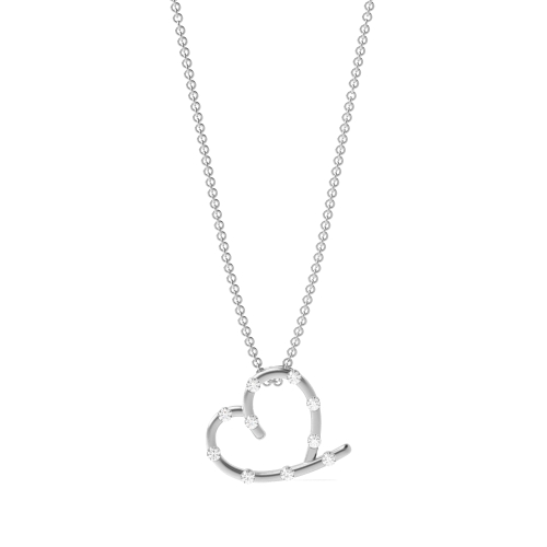 Channel Setting Round Silver Heart Pendant Necklace