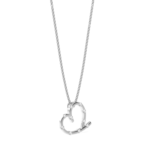 Channel Setting Round Silver Heart Pendant Necklace