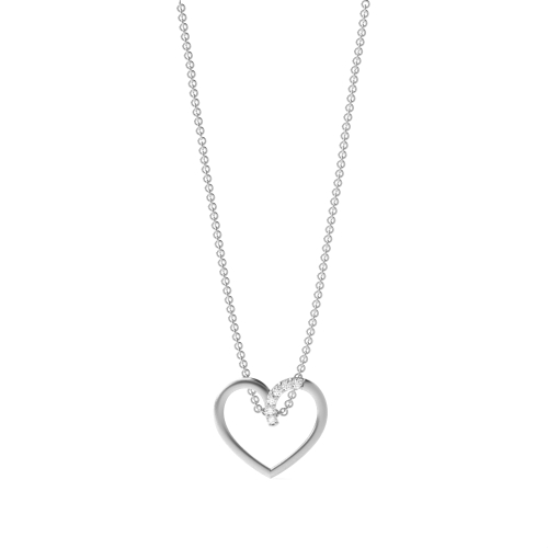 4 Prong Round Silver Heart Pendant Necklace