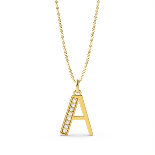 Pave Setting Round Yellow Gold Art decoitial 'a' name Pendant Necklaces