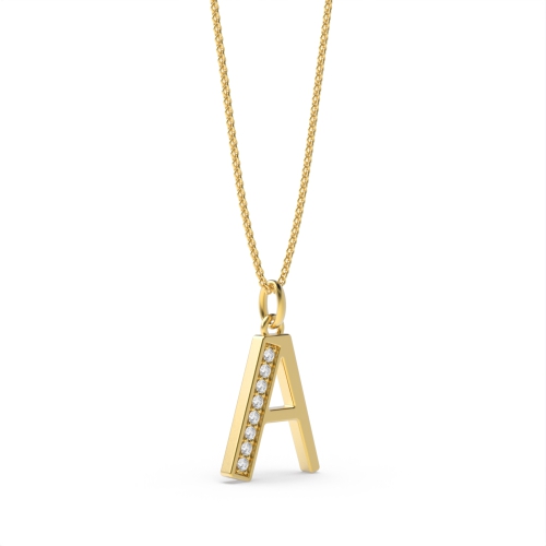 Pave Setting Round Yellow Gold Art decoitial 'a' name Pendant Necklaces