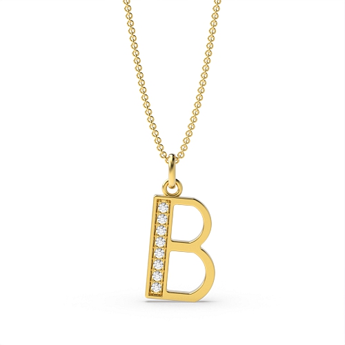 Pave Setting Round Yellow Gold Art decoitial 'b' name Pendant Necklaces