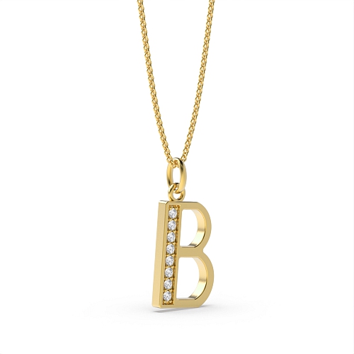Pave Setting Round Yellow Gold Art decoitial 'b' name Pendant Necklaces