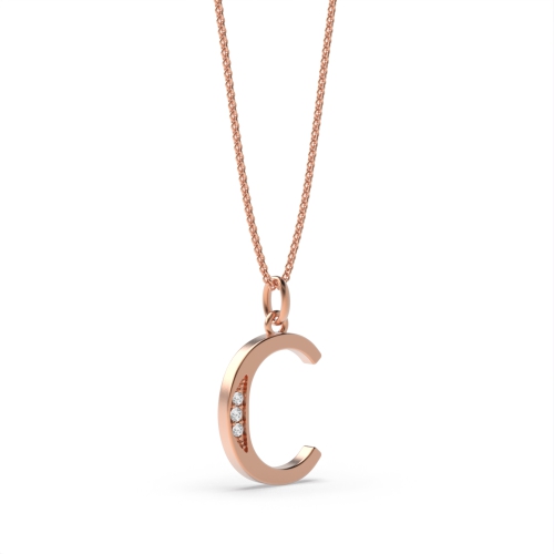 Pave Setting Round Rose Gold Initial Pendant Necklace