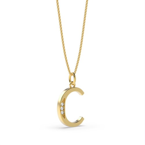 Pave Setting Round Yellow Gold Initial Pendant Necklace