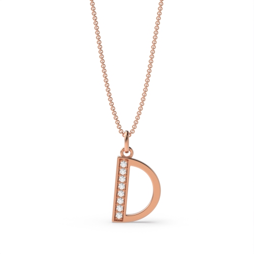 Pave Setting Round Rose Gold Art decoitial 'd' name Pendant Necklaces