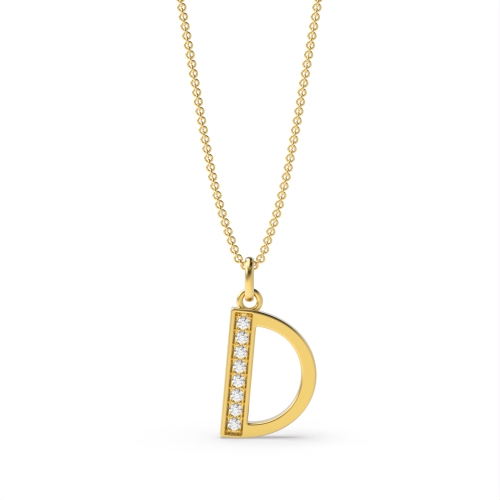 Pave Setting Round Yellow Gold Art decoitial 'd' name Pendant Necklaces