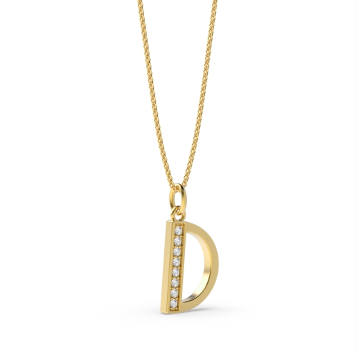 Pave Setting Round Yellow Gold Art decoitial 'd' name Pendant Necklaces