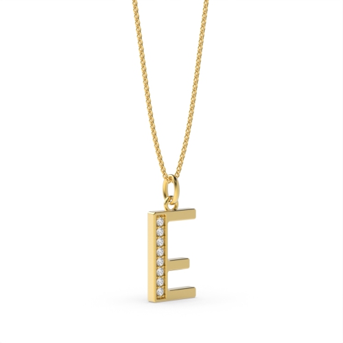 Pave Setting Round Yellow Gold Art decoitial 'e' name Pendant Necklaces