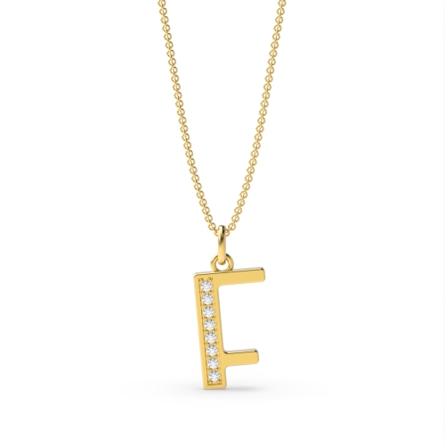 Pave Setting Round Yellow Gold Art deco letter f Pendant Necklaces