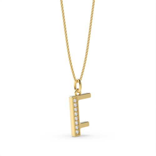 Pave Setting Round Yellow Gold Art deco letter f Pendant Necklaces