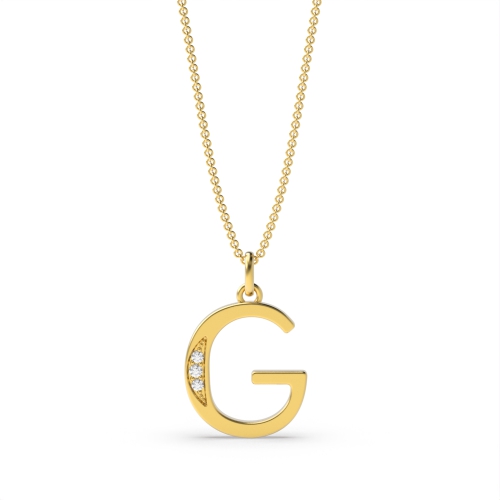 Pave Setting Round Yellow Gold Art deco letter g Pendant Necklaces