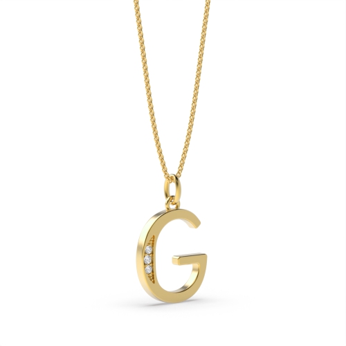 Pave Setting Round Yellow Gold Art deco letter g Pendant Necklaces