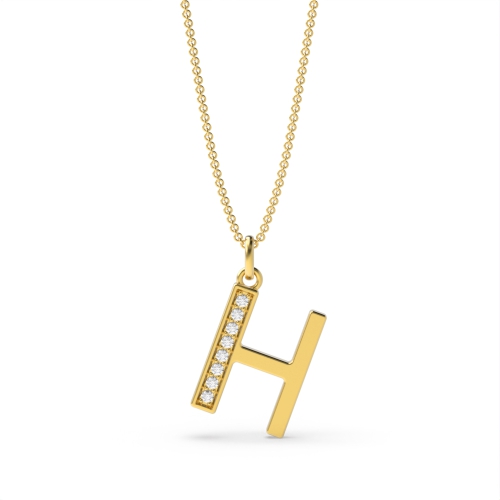 Pave Setting Round Yellow Gold Art deco letter h Pendant Necklaces