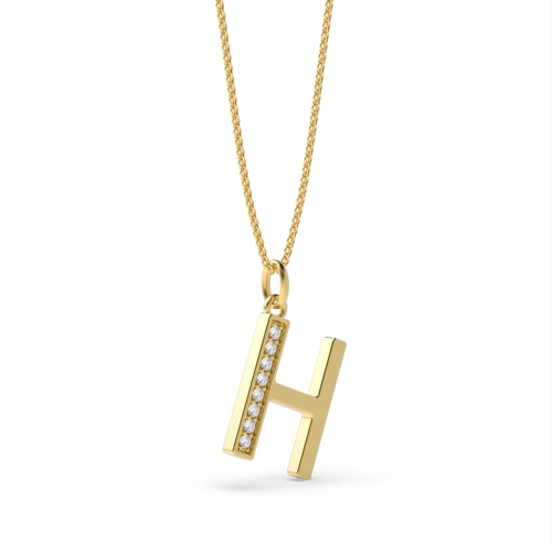 Pave Setting Round Yellow Gold Art deco letter h Pendant Necklaces