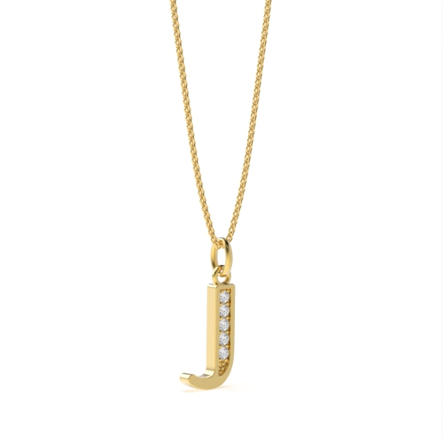 Pave Setting Round Yellow Gold Art decoitial 'j' name Pendant Necklaces