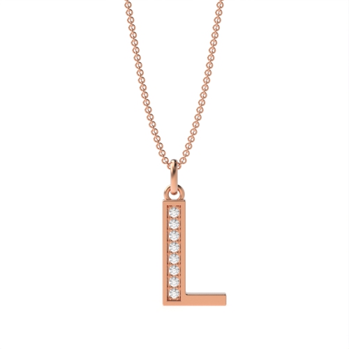 Pave Setting Round Rose Gold Art decoitial 'l' name Pendant Necklaces