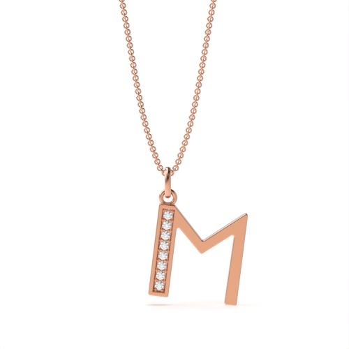 Pave Setting Round Rose Gold Art deco letter m Pendant Necklaces