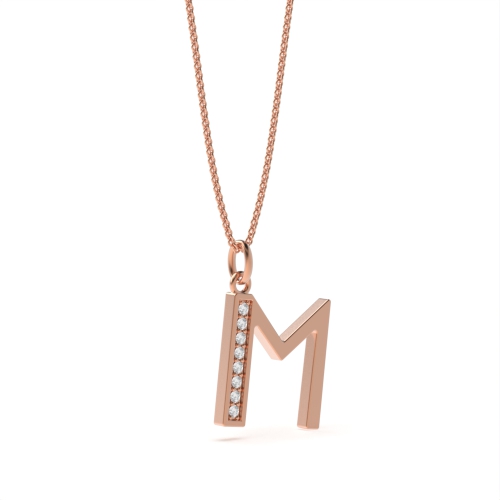 Pave Setting Round Rose Gold Art deco letter m Pendant Necklaces