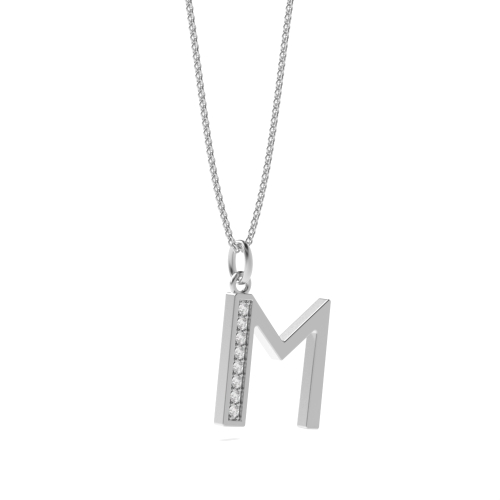 Pave Setting Round White Gold Art Decoitial 'M' Name Initial Pendant Necklace