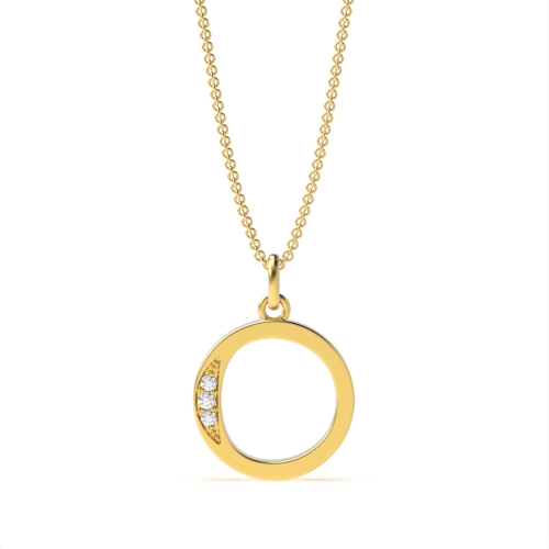 Pave Setting Round Yellow Gold Art deco letter o Pendant Necklaces