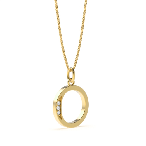 Pave Setting Round Yellow Gold Art deco letter o Pendant Necklaces