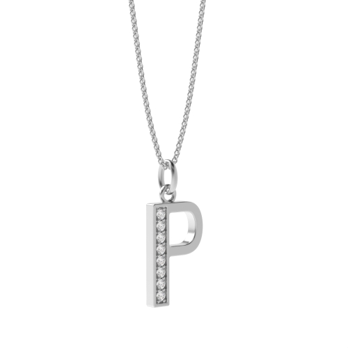 Pave Setting Round Art deco letter p Initial Pendant Necklaces