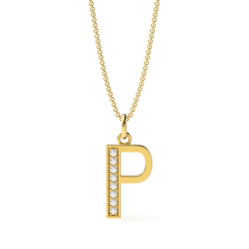 Pave Setting Round Yellow Gold Art deco letter p Pendant Necklaces