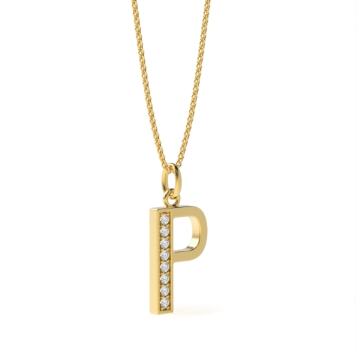 Pave Setting Round Yellow Gold Art deco letter p Pendant Necklaces