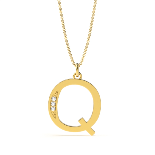 Pave Setting Round Yellow Gold Art deco letter q Pendant Necklaces