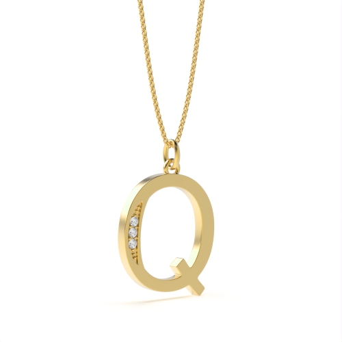 Pave Setting Round Yellow Gold Art deco letter q Pendant Necklaces