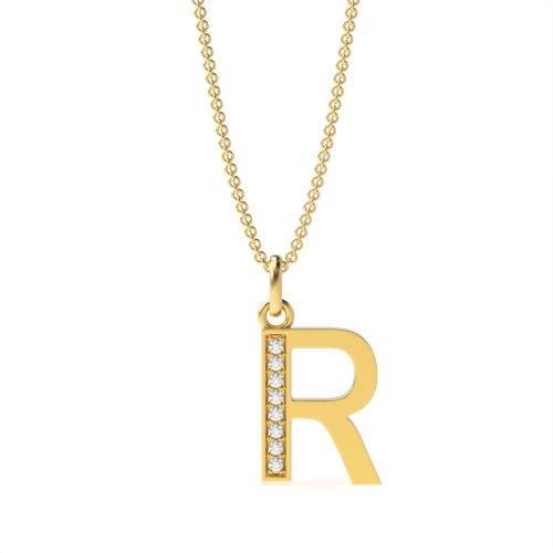 Art Deco Initial 'R' Name Diamond Pendant Necklace (18Mm X 8.2Mm)