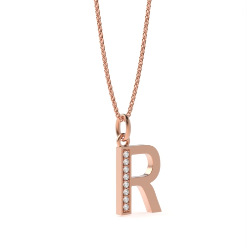 Pave Setting Round Rose Gold Art deco letter r Pendant Necklaces