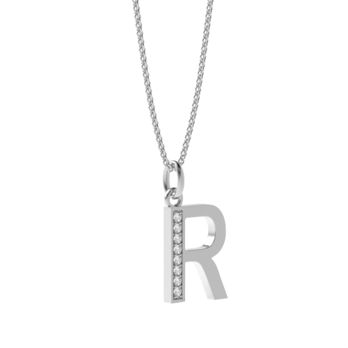 Pave Setting Round White Gold Art Decoitial 'R' Name Initial Pendant Necklace