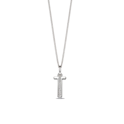 Art Deco Initial 'T' Name Lab Grown Diamond Pendant Necklace (18Mm X 7Mm)