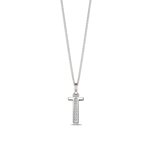 Pave Setting Round Art deco letter t Lab Grown Diamond Pendant Necklaces