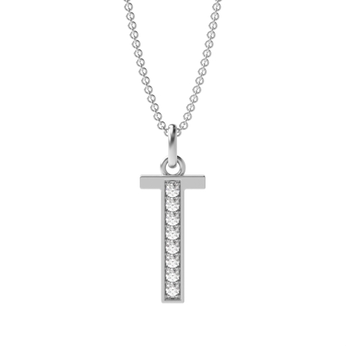 Pave Setting Round Silver Art deco letter t Pendant Necklaces