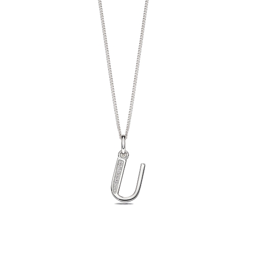 Art Deco Initial 'U' Name Diamond Pendant Necklace (18Mm X 8Mm)