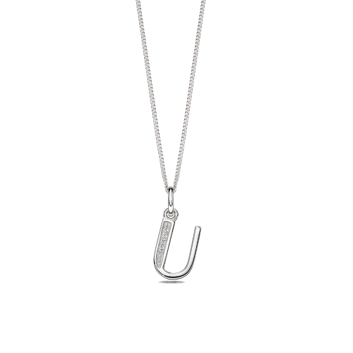Pave Setting Round Art deco letter u Lab Grown Diamond Pendant Necklaces