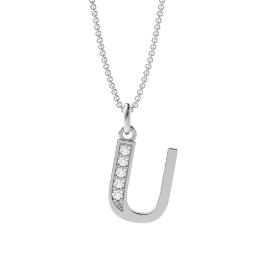 Pave Setting Round Silver Art deco letter u Pendant Necklaces