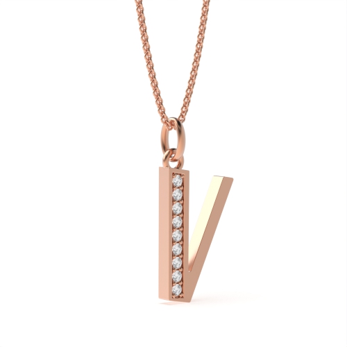 Pave Setting Round Rose Gold Art decoitial 'v' name Pendant Necklaces