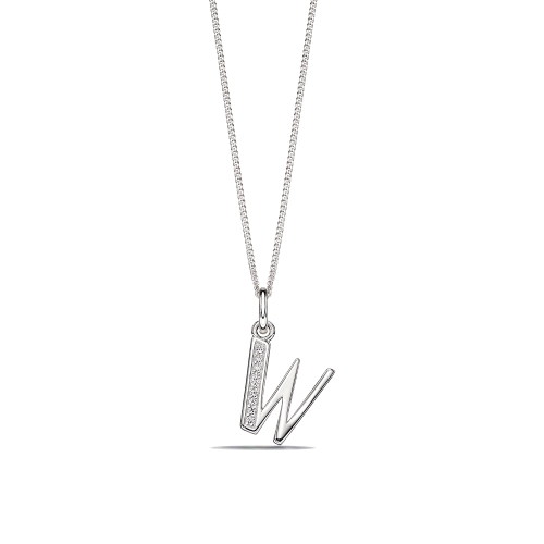Art Deco Initial 'W' Name Diamond Pendant Necklace (18mm X 11.5mm)